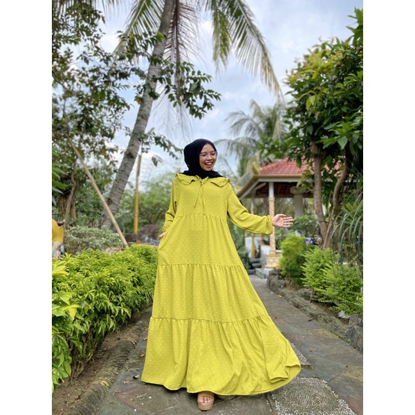 Gamis Jumbo long Dress Gamis Lebaran Idul fitri Gamis rubiah Crincle kerah korea Gamis rubiah Umpak-2