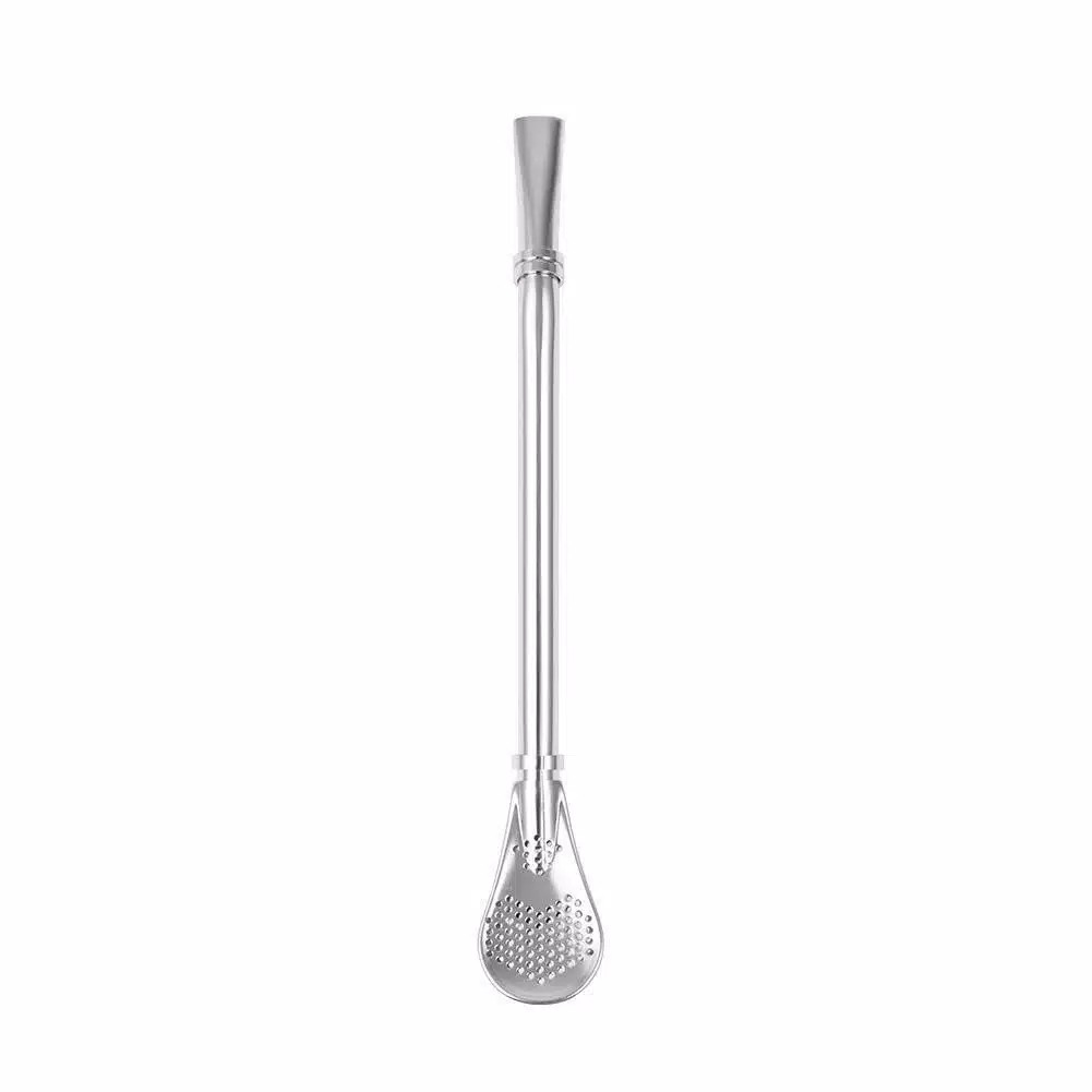 Sedotan sendok stainless warna / sendok sedotan unik / sendok teh stainless / sendok kopi stainless-Silver
