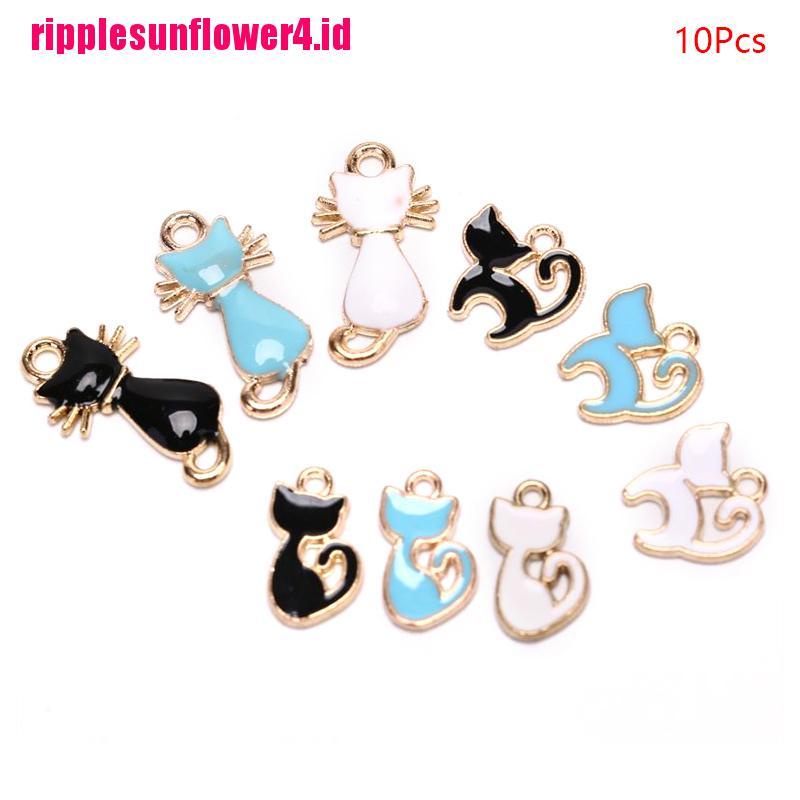 10pcs / set Liontin Enamel Bentuk Kucing Bahan Alloy Untuk Membuat Perhiasan