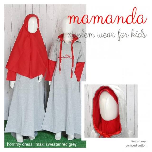 Gamis Anak Perempuan Mamanda Hommy Dress Maxi Sweater Red Grey