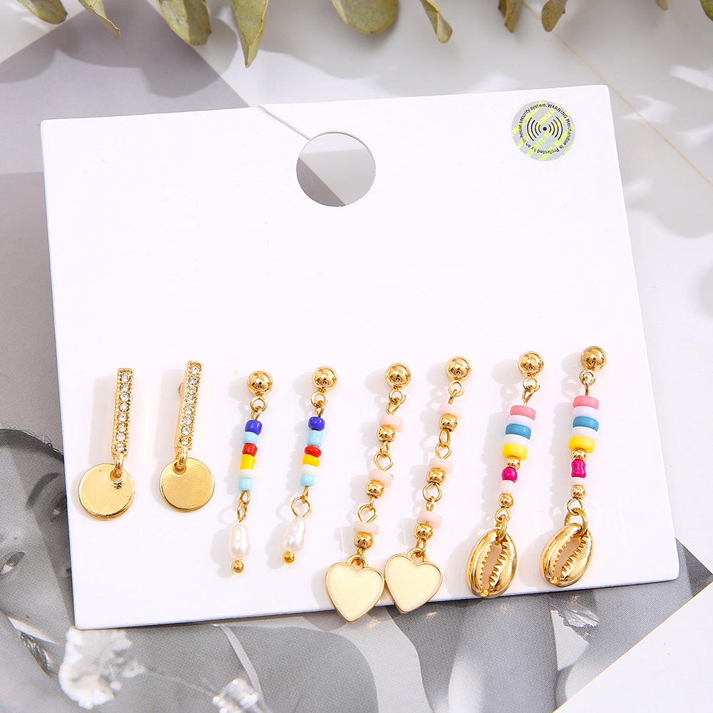 4 Pasang / set Anting Manik-Manik Kerang Hati Wafer Warna Emas Gaya Retro Untuk Wanita