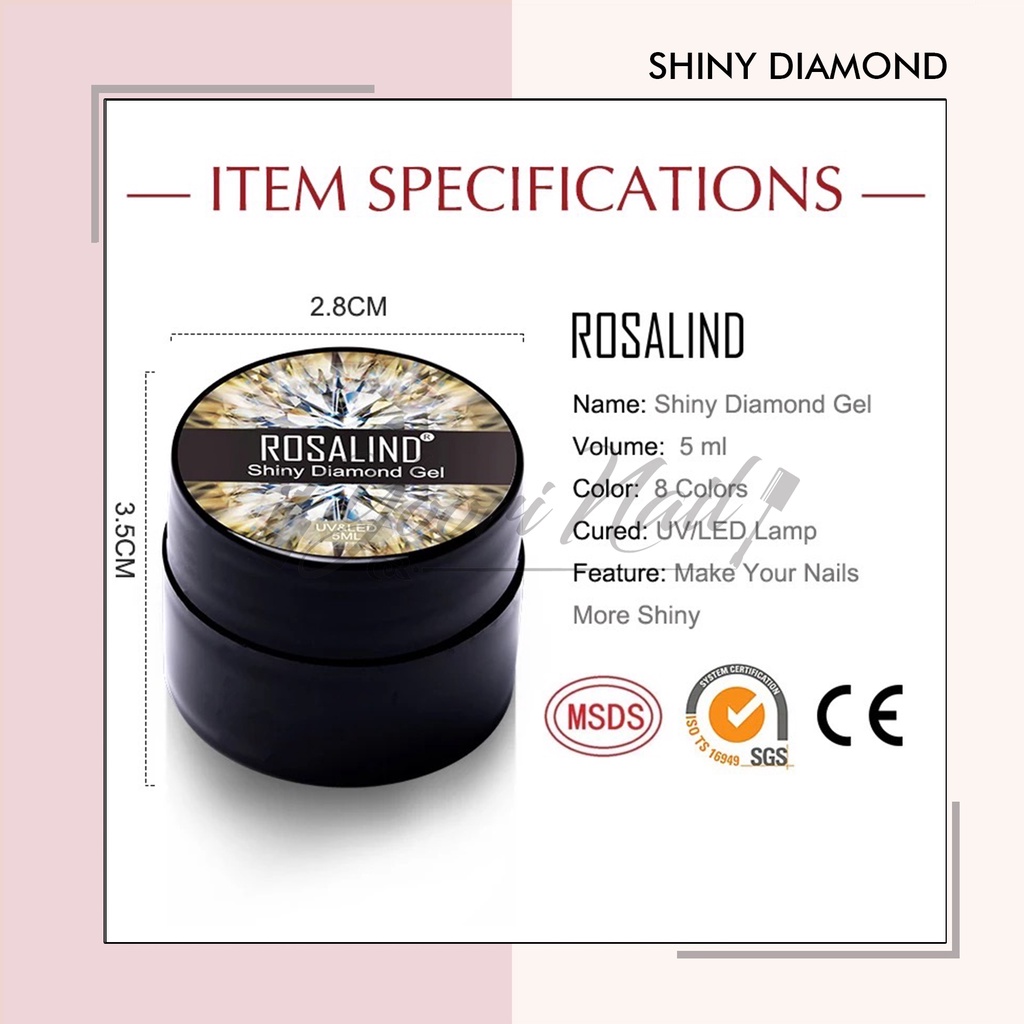 Rosalind shiny diamond gel shinny 5ml glitter pot gel rosalind kutek gel glitter nailart nail art