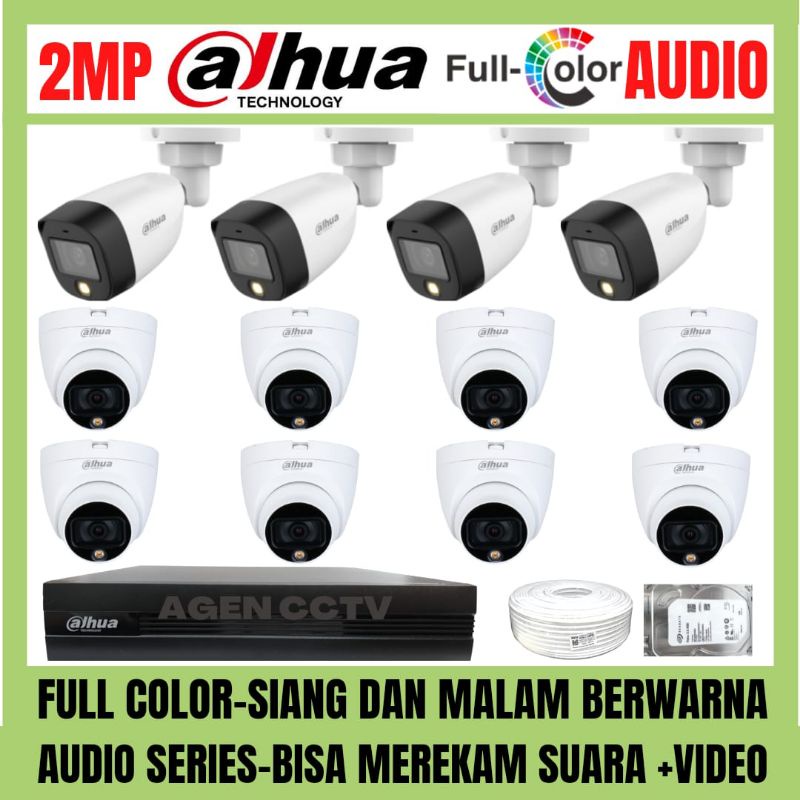 PAKET CCTV DAHUA FULL COLOR 2MP 16 CHANNEL 12 KAMERA AUDIO COLORVU