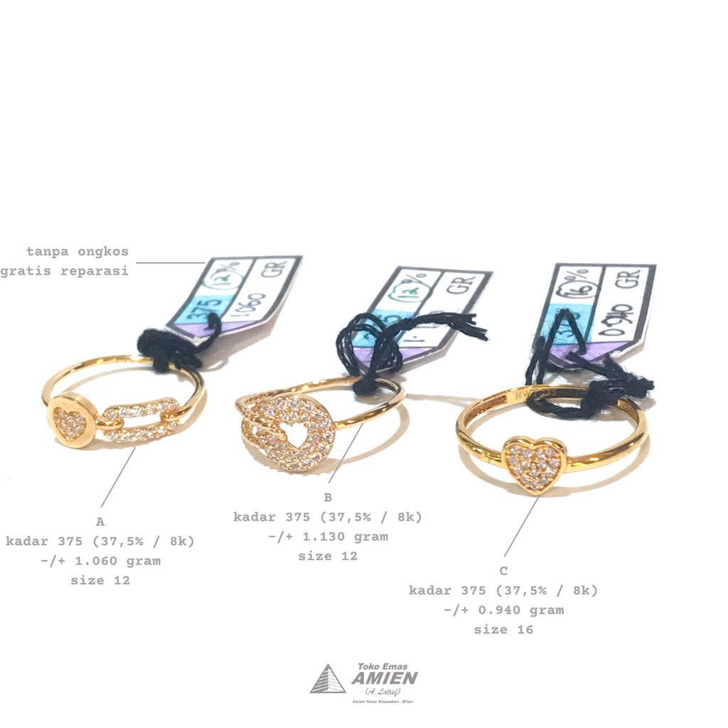 Toko Emas Amien Cincin Emas Asli UBS HWT Kadar 375 (37,5% / 8K) 1 Gram - Fashion Love Permata
