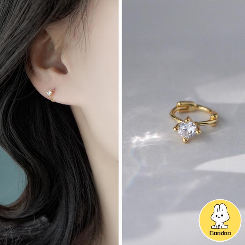 Anting Bulat Mini Lapis Emas 14k Hias Cubic Zirconia Untuk Wanita -Doo
