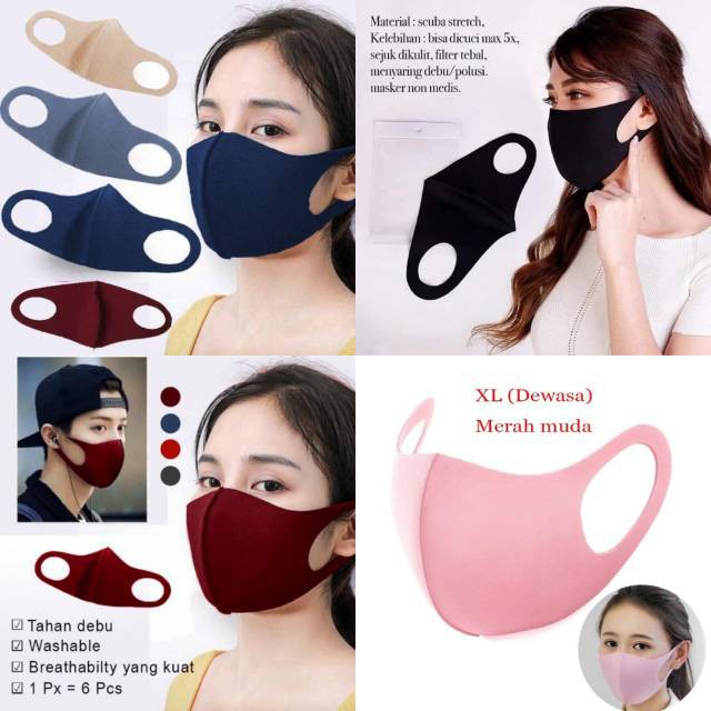 Masker polos bahan scuba | Masker kain lembut bisa di cuci