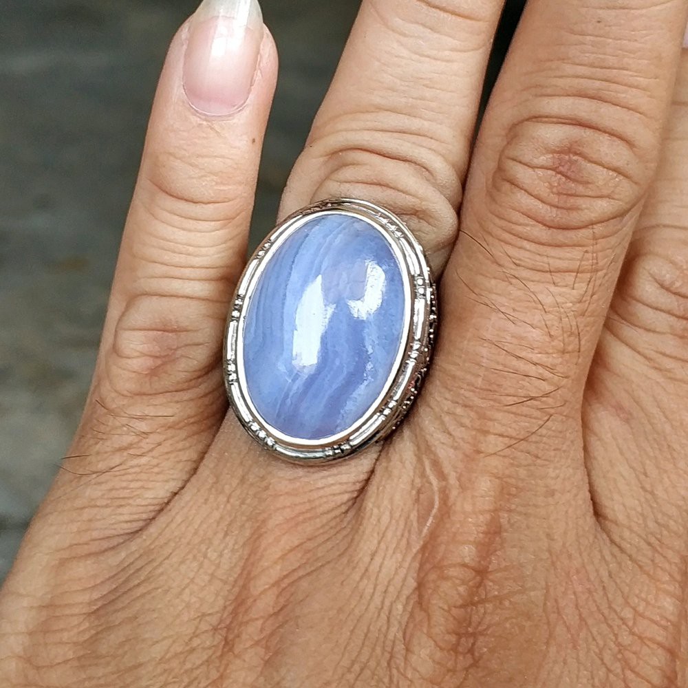 NATURAL BLUE LACE AGATE BIG SIZE CINCIN BATU PERMATA