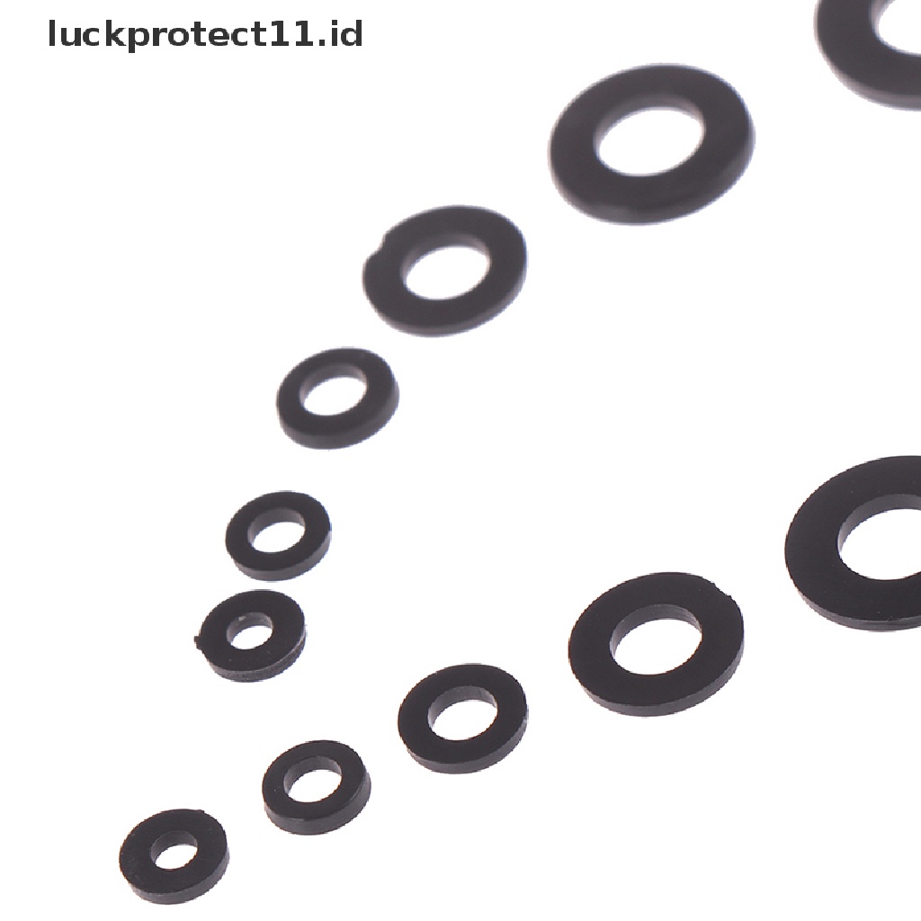 350pcs / set Ring washer M2 / M2.5 / M3 / M4 / M5 / M6 / M8 Bahan Nilon Warna Hitam