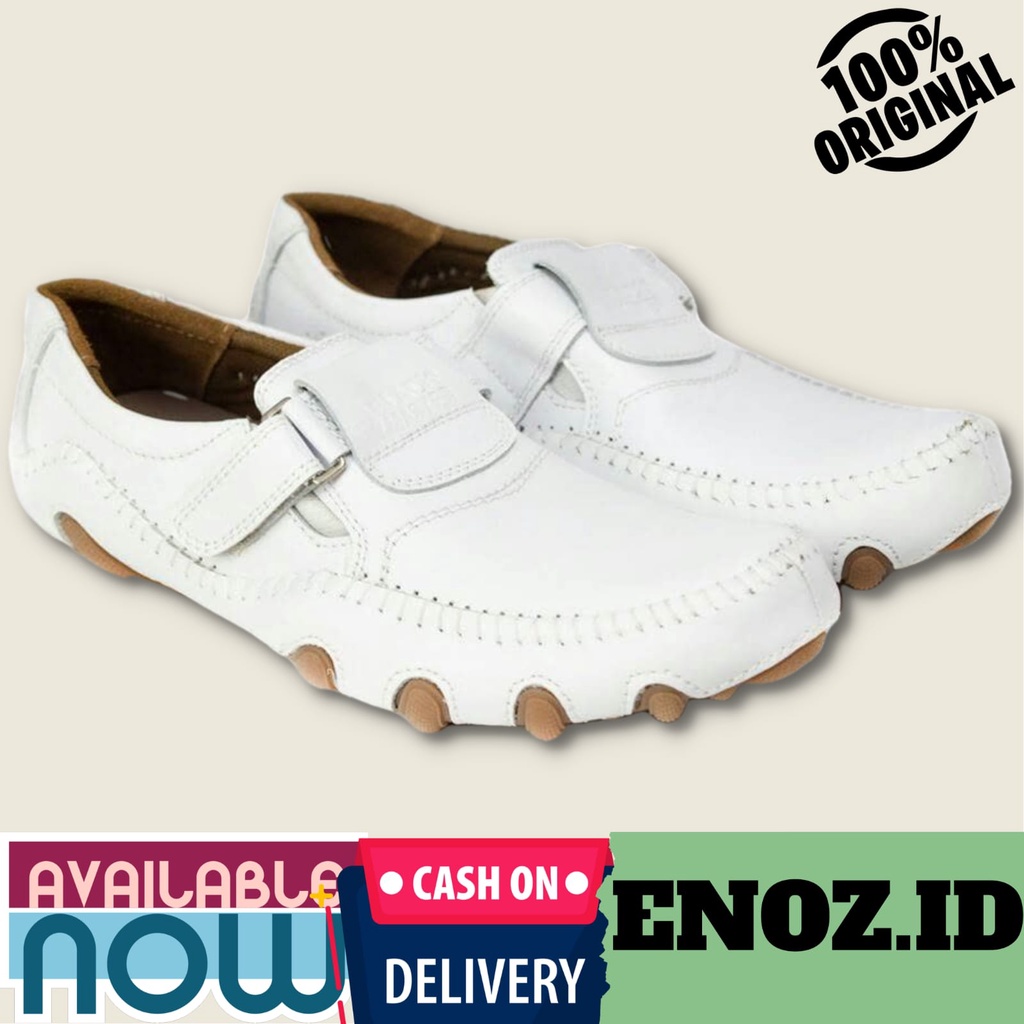 ENOX X ZIZOU - Sepatu Putih Kasual Pria Kulit Asli Slip On Keren Original Leather Formal Kerja Slop Cowo Modis Gaya Gaul Kekinian