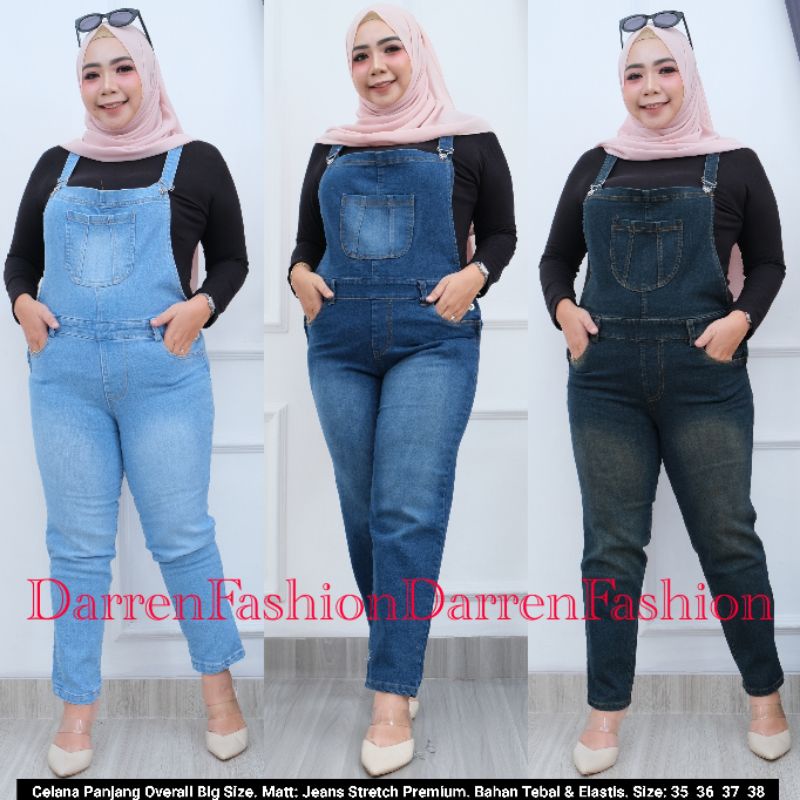 Celana Panjang Wanita Overall Jeans Stretch Jumbo Size 35-38