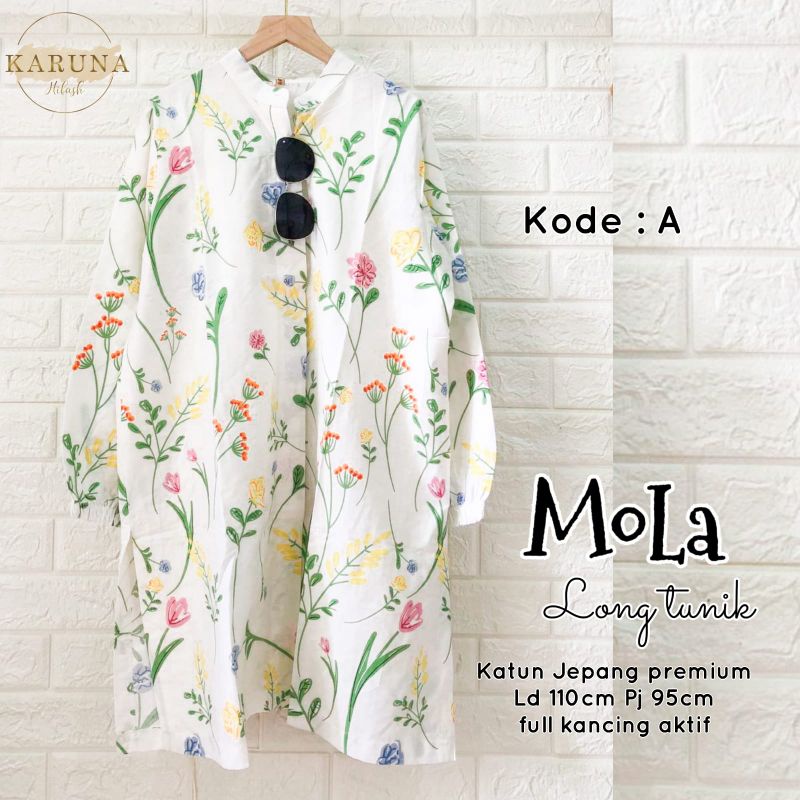 Mola long tunik katun jepang import full kancing aktif karuna