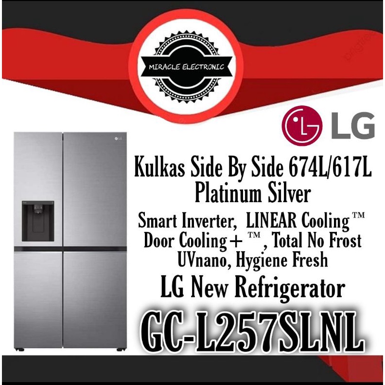 LG GC-L257SLNL Kulkas Side By Side 674L/617L Smart Inverter Door Cooling+ UVNano L257SLNL