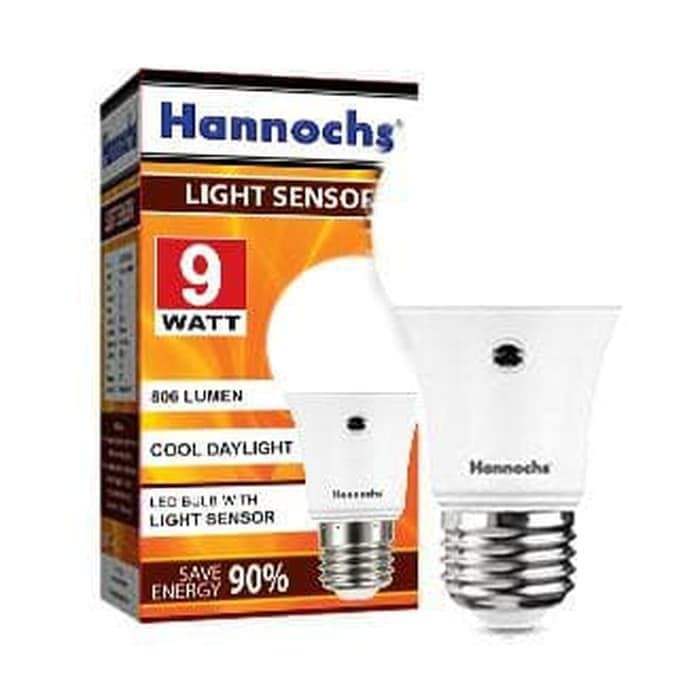 Lampu LED Hannochs Sensor cahaya 9w 9 watt menyala otomatis malam