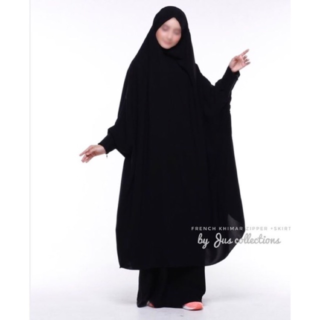 French Khimar zipper +skirt (JETBLACK)