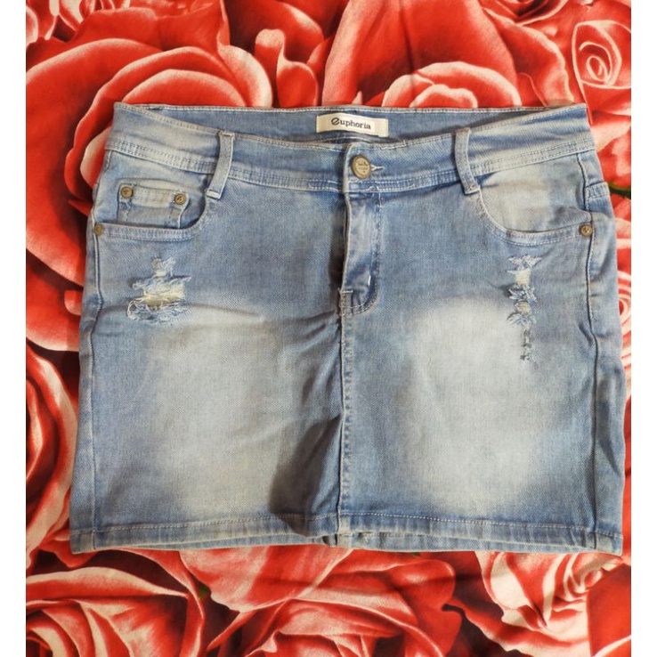 Bawahan Mini Skirt Short Rok Pendek Jeans Stretch Ripped EUPHORIA Kancing Resleting Halus Adem Biru 