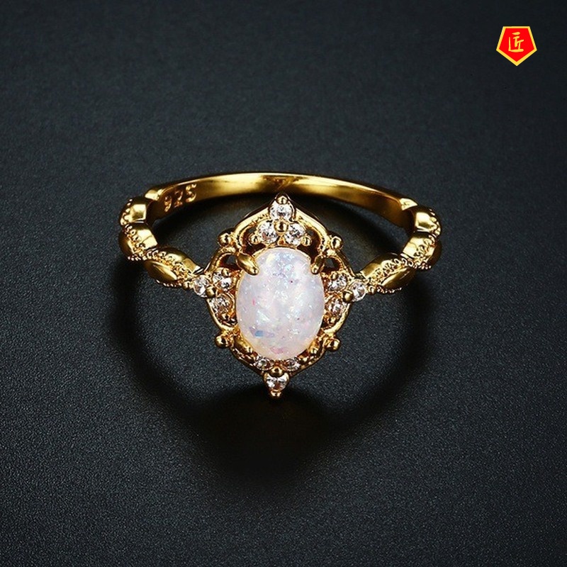 [Ready Stock]18K Gold Opal Ring Female Fashion Elegant