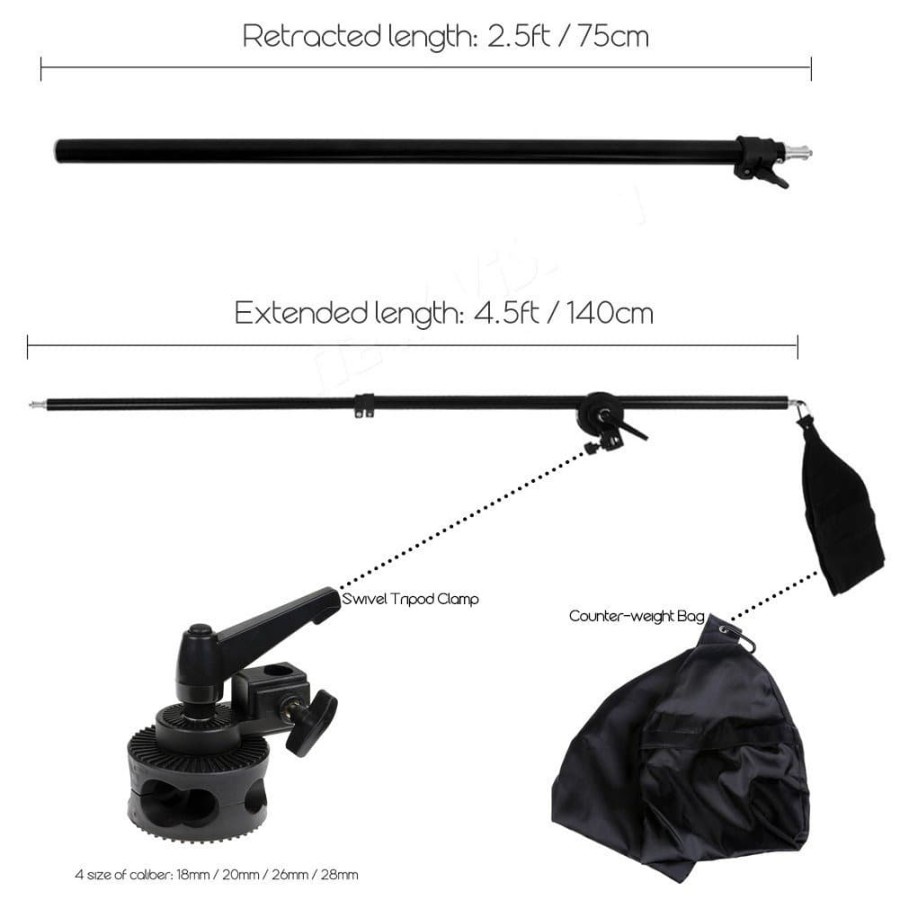 Payung Softbox Reflektor Boom Arm Studio 50x70cm dengan Bohlam 45W - Black