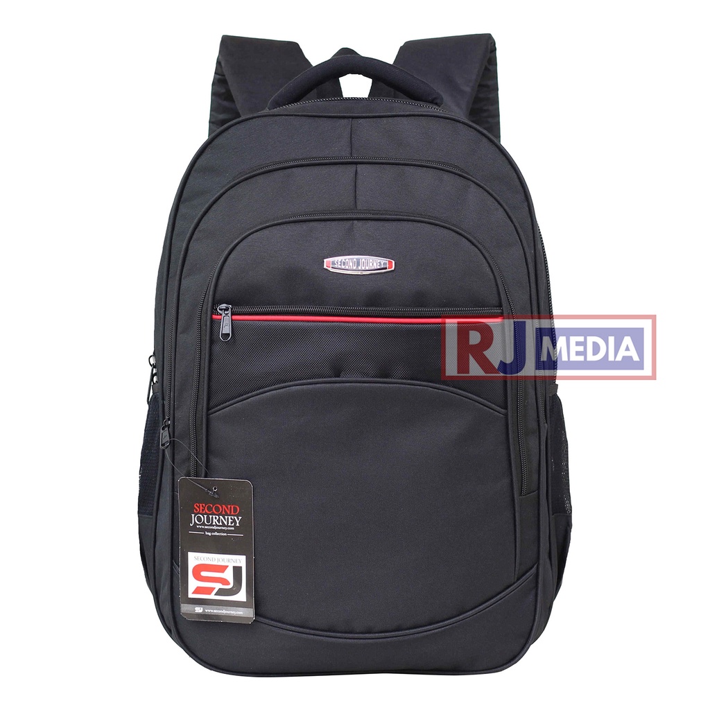 Tas Sekolah Second Journey Warna Hitam List Merah Pria Wanita Model POLO Terbaru Backpack Sekolah Ngaji Les Piknik Kapasitas Besar Jahitan Kuat Muat Laptop 17 inch Bahan Impor Ransel SMP SMA Kuliah Kerja Bonus Raincover