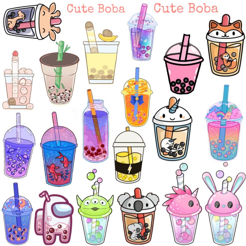 19 pcs Stiker murah Boba Drink Cute Boba  diy aesthetic tahan air stiker laptop/handphone/scrapbook/