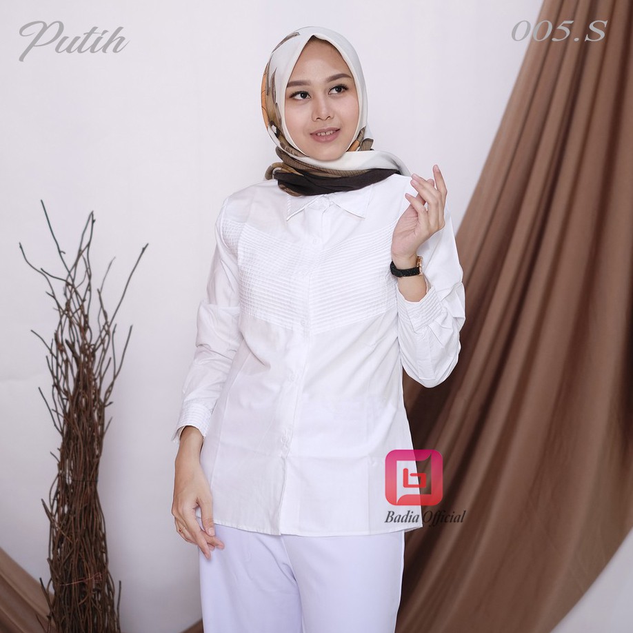 kemeja putih rempel bordir lipit dada garis lipat formal kerja kantor jumbo wanita premium