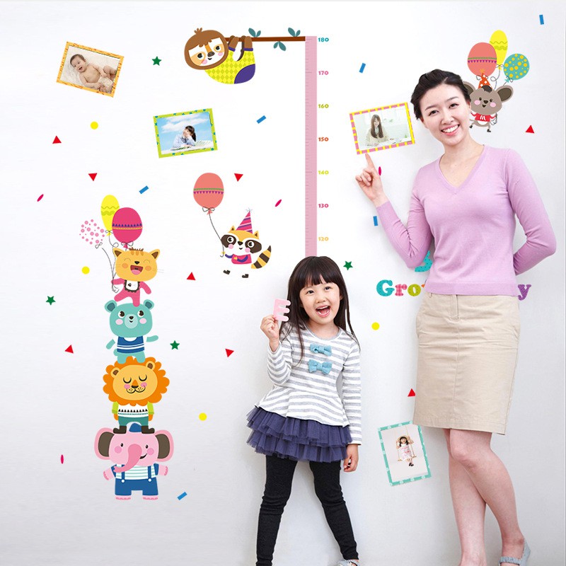 RELIZA WALLSTICKER TINGGI BADAN BABY GROW UP HAPPY ANIMAL HEWAN SK9056 STIKER DINDING