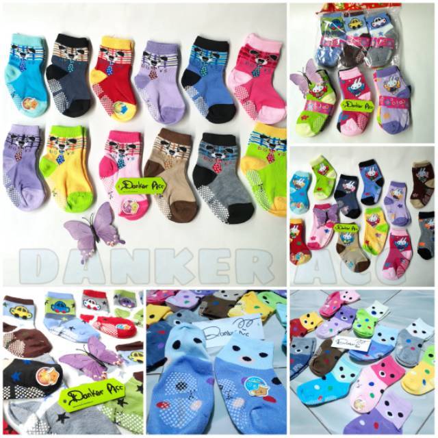 Kaos kaki anak 1-4 tahun anti slip karakter isi 12 pasang - kaos kaki