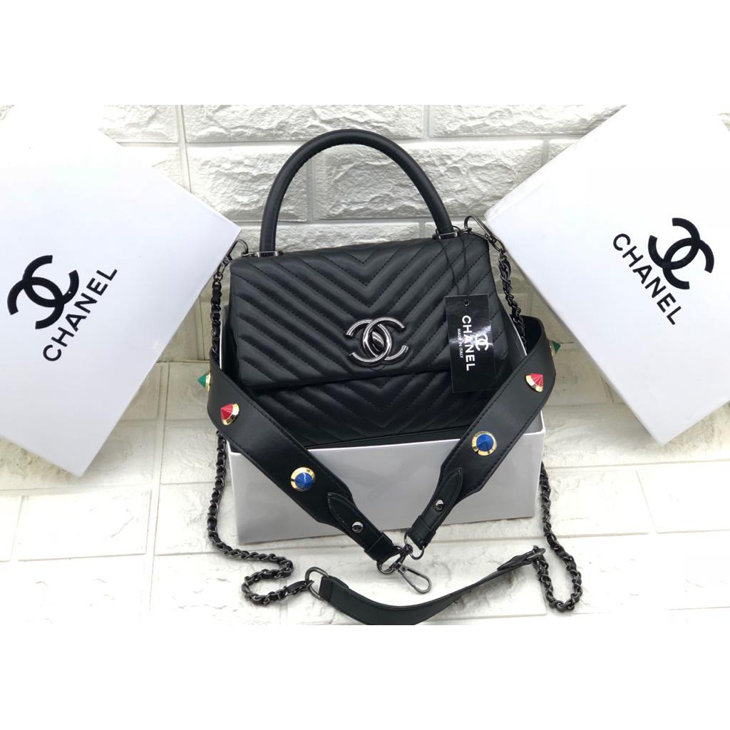 Tas Slempang Cewe Chanel Coco Handle Chevron | Tas Cewek Slempang |Tas Slempang Mini Wanita