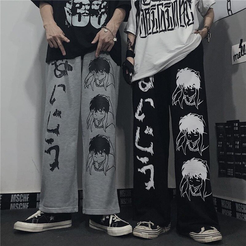 Japanese Anime Print Loose Hip Hop Pants Unisex / celana wideleg gothic harajuku style