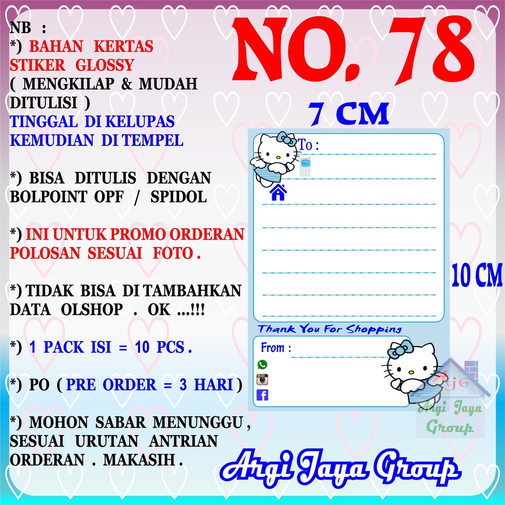 

Promo!Stiker Label Pengiriman Polosan No = 78 (10x7cm) 1 Pack = 10 Pcs