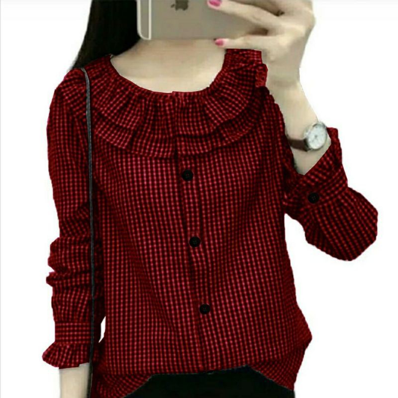 [FashionIn] TOP BLOUSE MISSIE FIS - Pakaian Atasan Blouse Kemeja Wanita Lengan Panjang Flanel Kotak