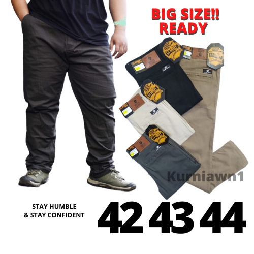 Celana Chino Panjang Pria Big Size Jumbo, Bahan Melar Elastic Original Reguler Fit, Distro Premium