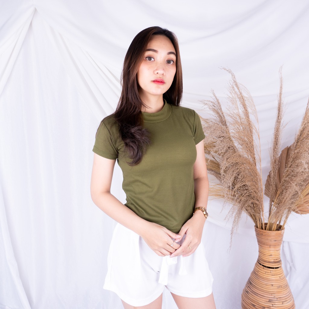 Turtleneck Carenina RIB / Tshirt Kaos Turtle Neck Wanita-ARMY
