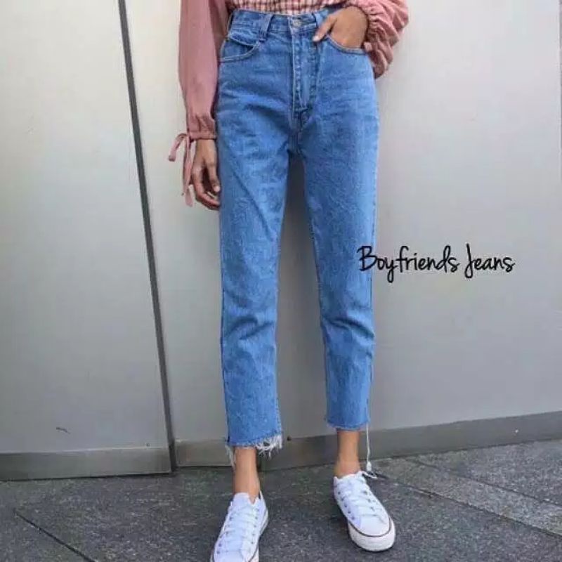 Celana Boyfriend model suwir | Celana jeans Wanita kekinian | Boyfren polos suwir