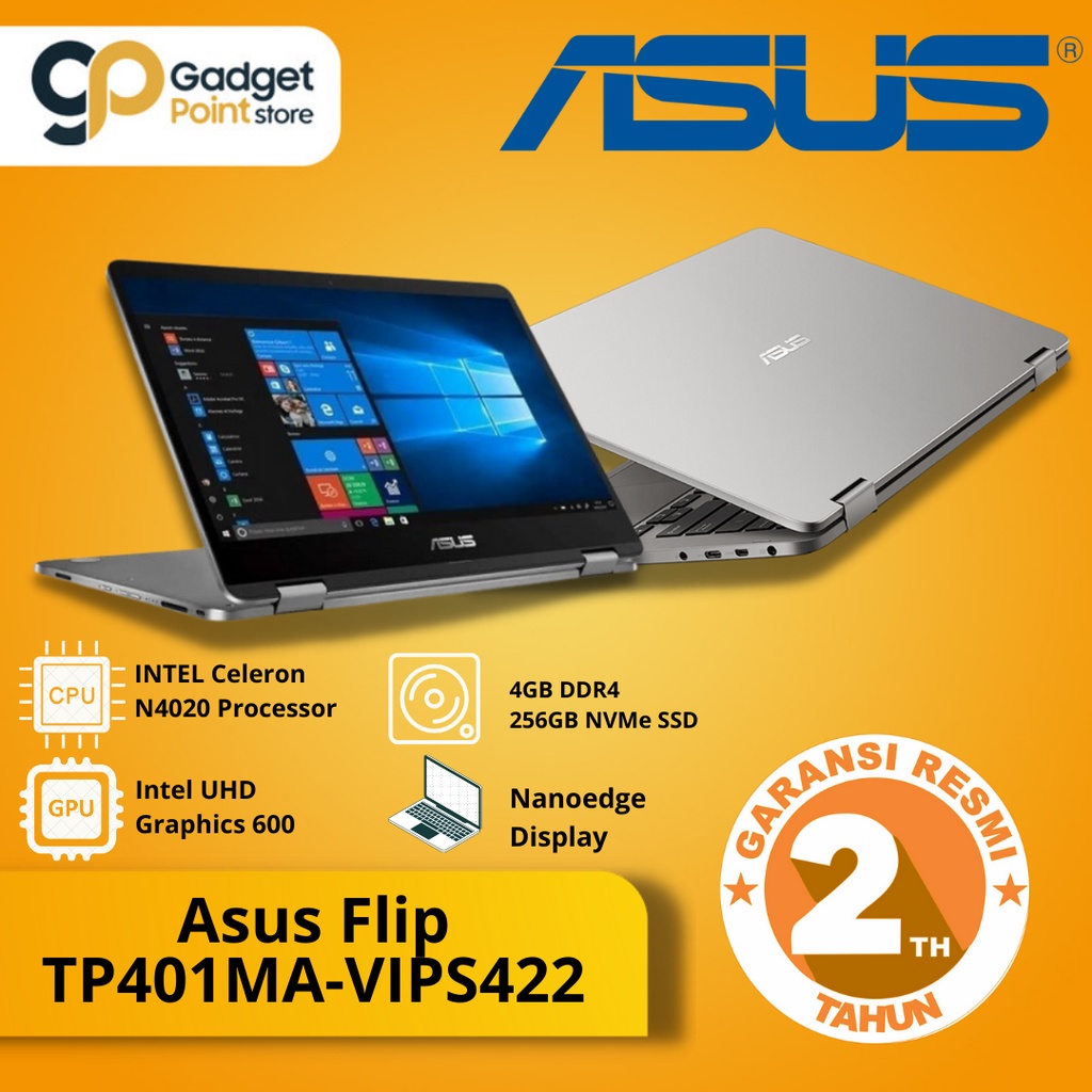 Asus Vivobook Flip Laptop TP401MA-VIPS422 Intel Celeron 4Gb SSD 256Gb