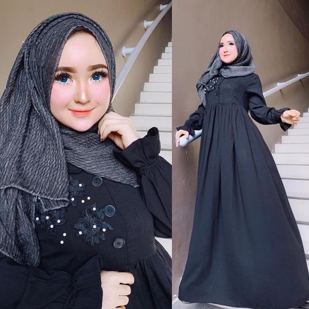 MELISA DRESS MOSSCREPE APLIKASI BUNGA GAMIS SIMPLE MODEL TRENDY  Gaun Muslim Polos Gamis Simple Casu