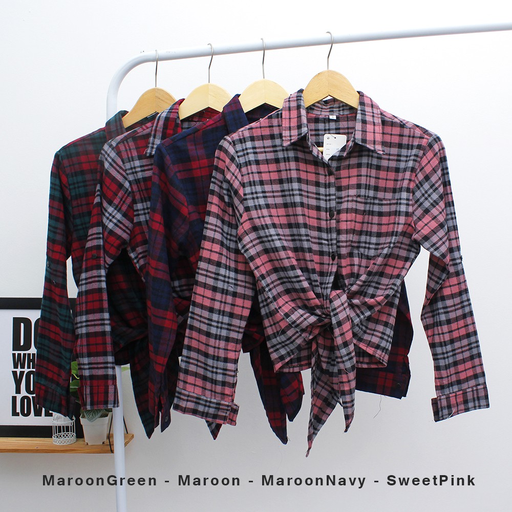 𝑱𝒂𝒌𝒂𝒓𝒕𝒂𝑭𝒂𝒔𝒉𝒊𝒐𝒏 kemeja flanel ikat cewek kotak tartan crop top tali jangkis casual simple