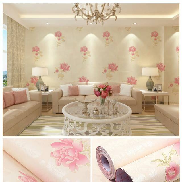 WALLPAPER DINDING MOTIF BUNGA KILAP PINK 45 CM X 10 M