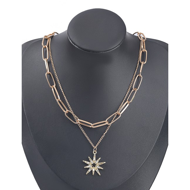 LRC Kalung Fashion Golden Alloy Diamond Acrylic Star Pendant Multilayer P75695