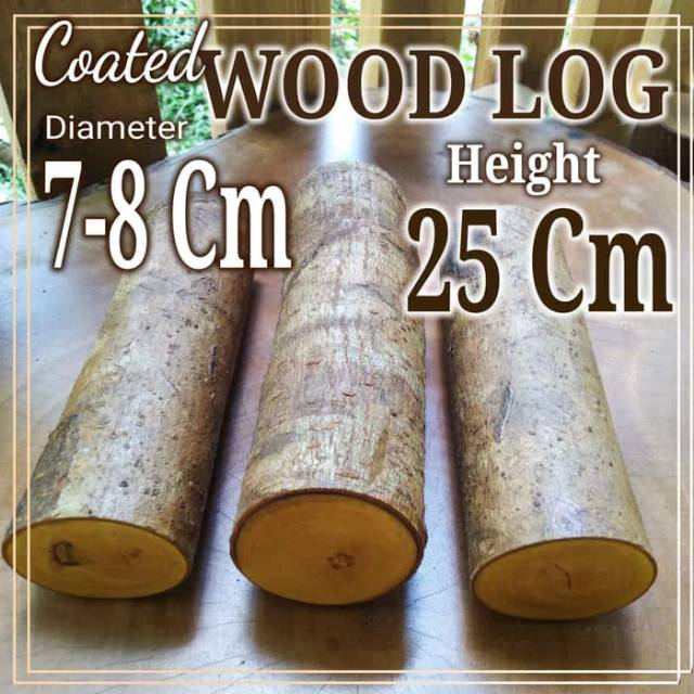 Coated wood log 7-8 cm x 25 cm Potongan kayu hiasan dekorasi craft