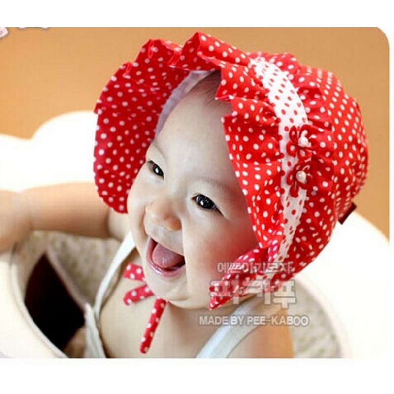 topi polkadot/topi noni polkadot/topi bonnet polkadot/bonnet bayi/topi bayi import