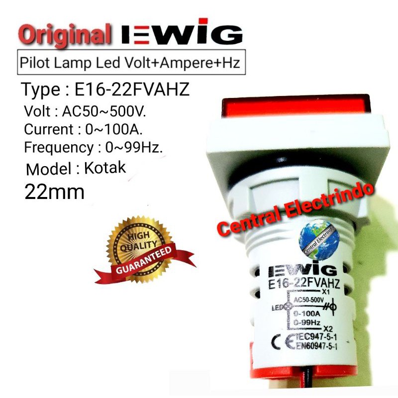 Pilot Lamp LED EWIG Volt+Ampere+HZ Indikator 22mm