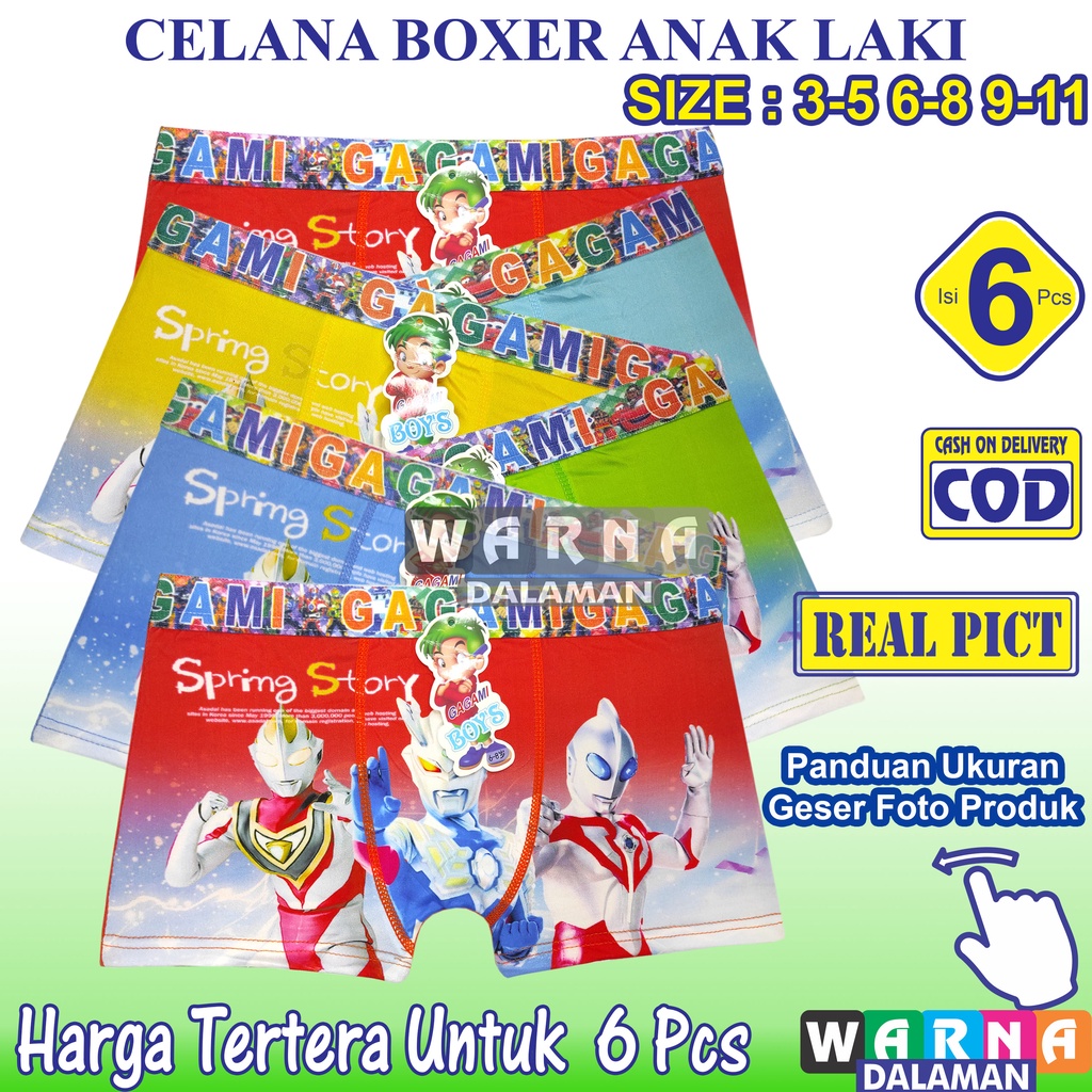 6 Pcs Boxer Anak Cowok Celana Dalam Anak laki Laki Gambar Kartun usia 3-11 Tahun Real Pict | WARNA DALAMAN