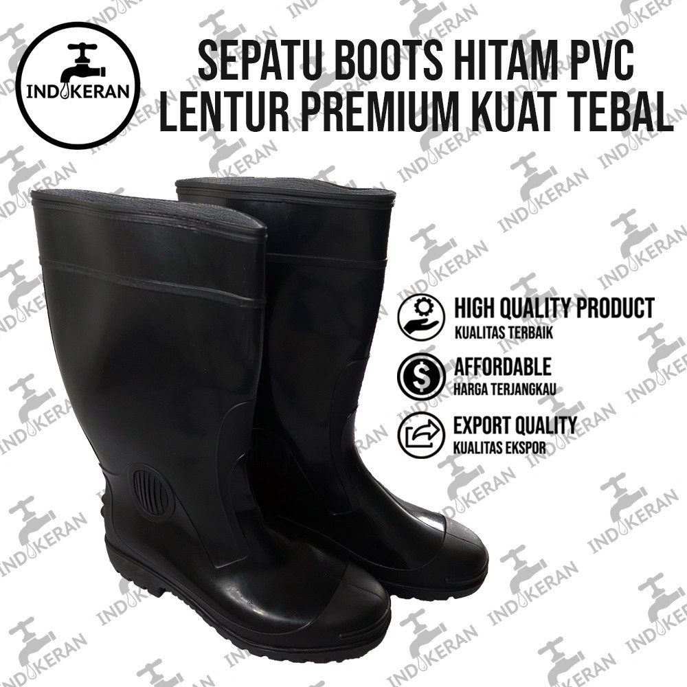 INDOKERAN - Sepatu Boots Hitam PVC Lentur Premium Kuat Tebal