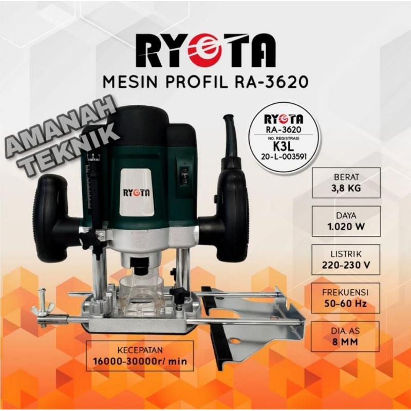 RYOTA Mesin Router Profil kayu RA 3620 Skok bobok kayu ukir