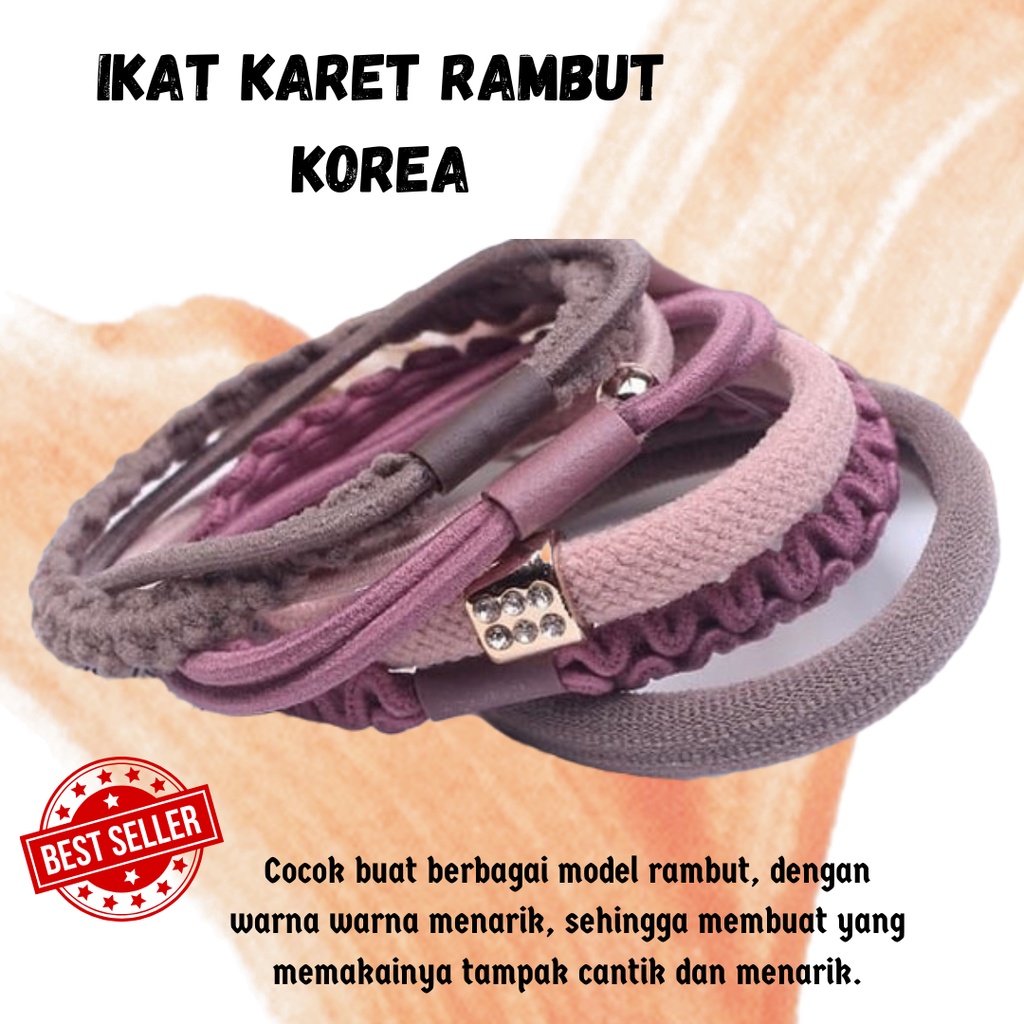 TERBARU!! IKAT KARET RAMBUT KOREA MIX PATTERN SET 6 PCS IKAT RAMBUT WANITA