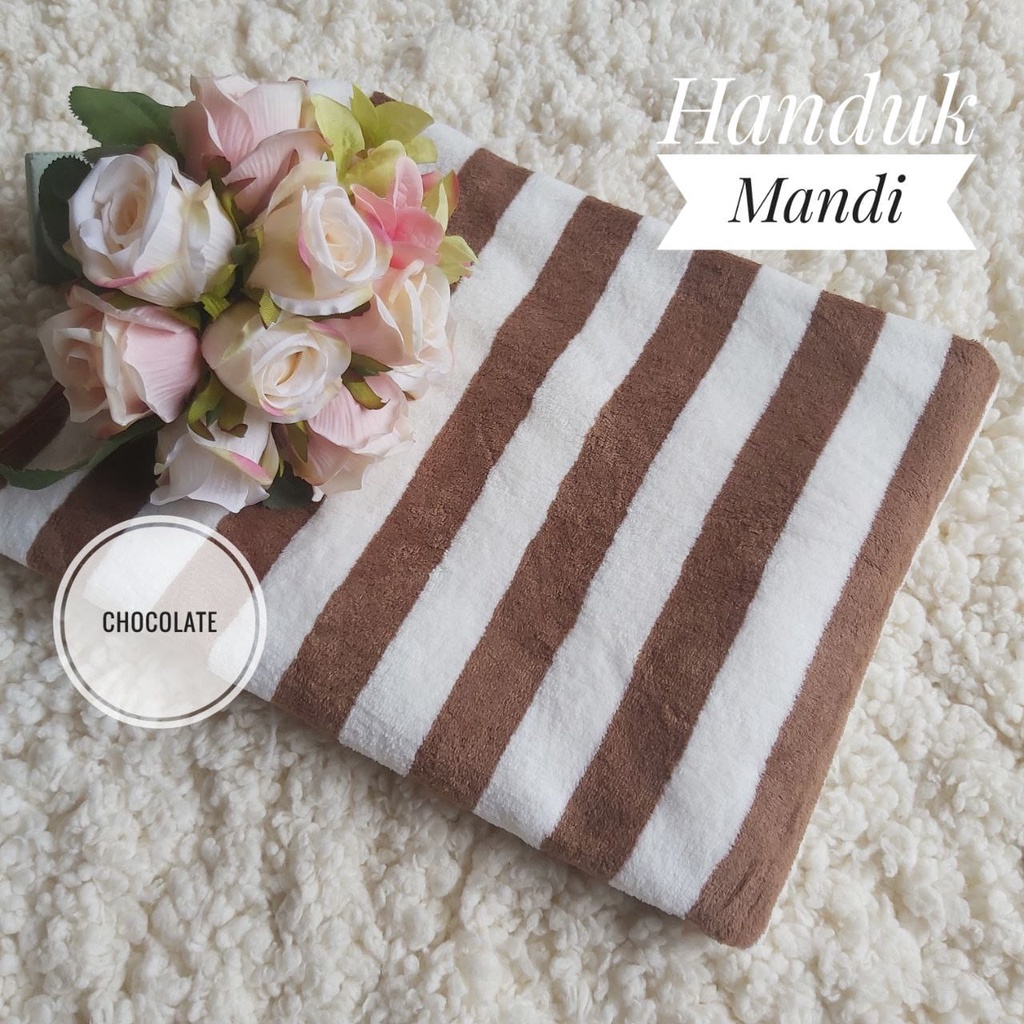 [BAYAR DITEMPAT] Handuk Microfiber Bulu Salur Garis Lembut Super Serap Air Premium SIZE 140 X 75CM