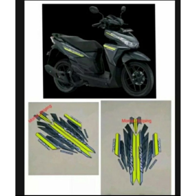 VARIO TECHNO 125 LED TAHUN 2017 WARNA HITAM HIJAU STANDAR STIKER STRIPING LIS BODY BODI