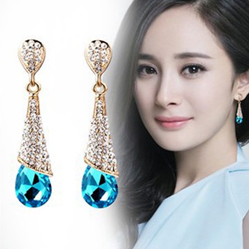 Hu Hu Hu Hu Hu Alat Bantu Pasang Kacamata♡ Anting Tusuk Gantung Desain Tetesan Air Hias Zircon / Berlian Imitasi Untuk Wanita