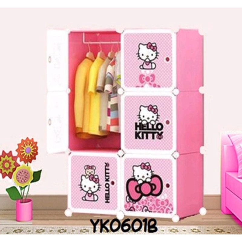 Lemari baju plastik lemari poratable anak rak baju gantungan 6 pintu