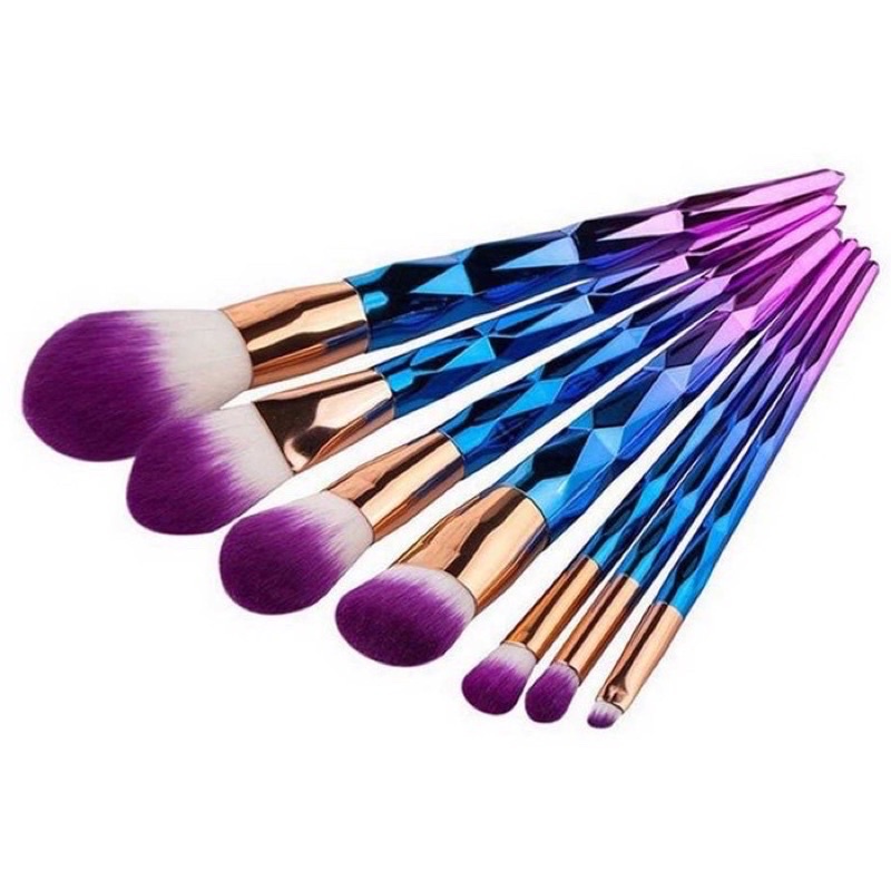 7PCS Kuas Make Up Pelangi Diamond Rainbow Glam Unicorn 7 PCS MakeUp Brush Set